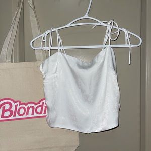 Workhall White Satin Tie Up Straps Top